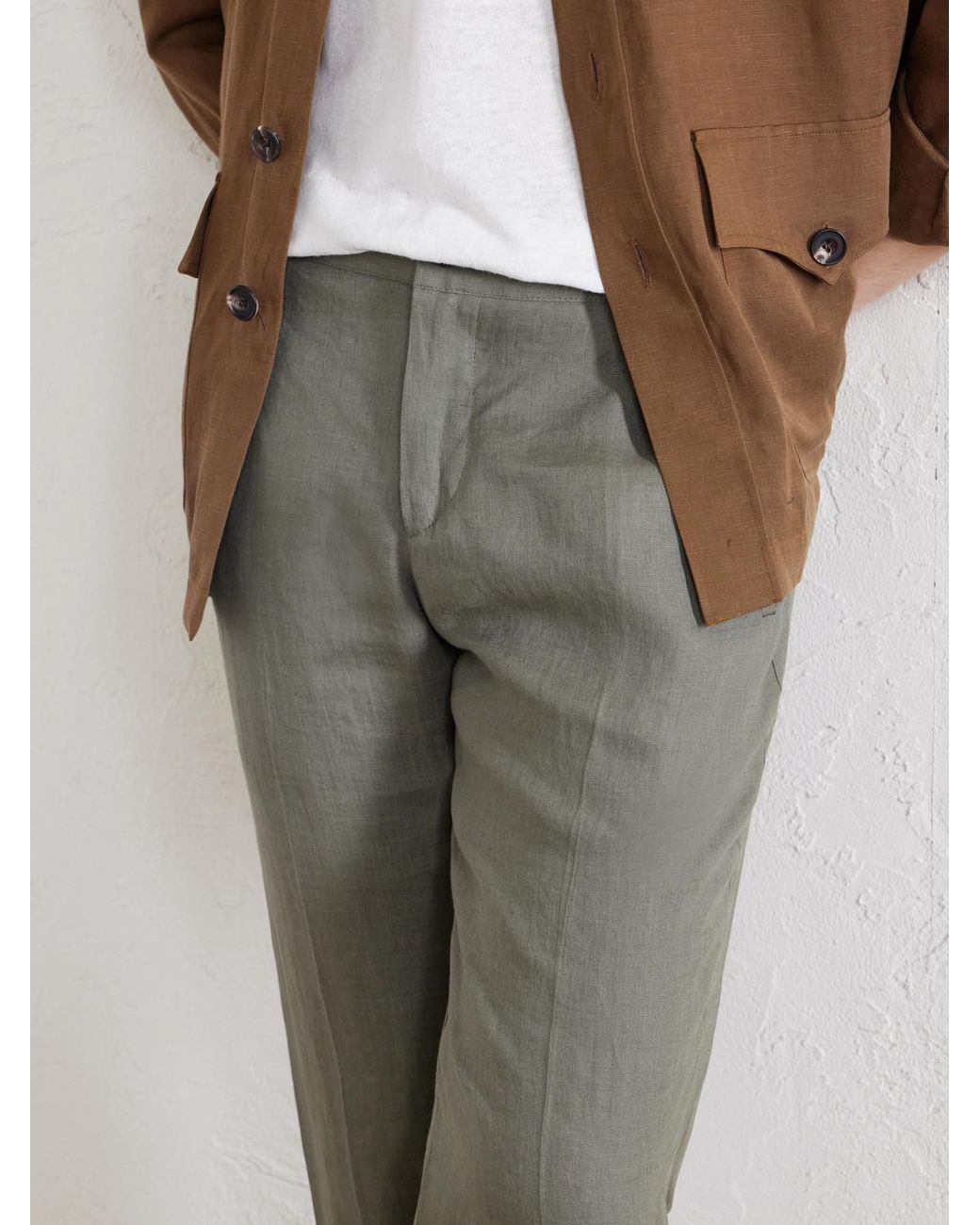 Kiton Gray Tapered Linen Trousers for men