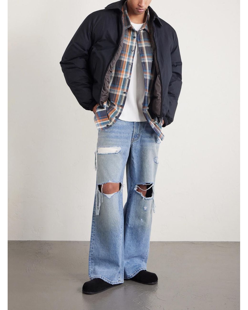 Satoshi Nakamoto Blue Blessed To Be Stressed Straight-Leg Distressed Jeans for men