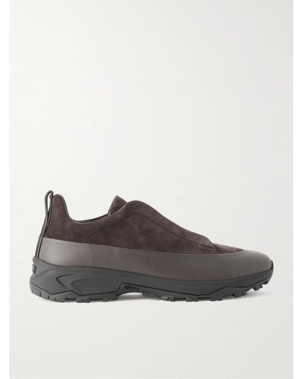 Zegna Brown Triple Stitch Monte Rubber-Trimmed Suede Slip-On Sneakers for men