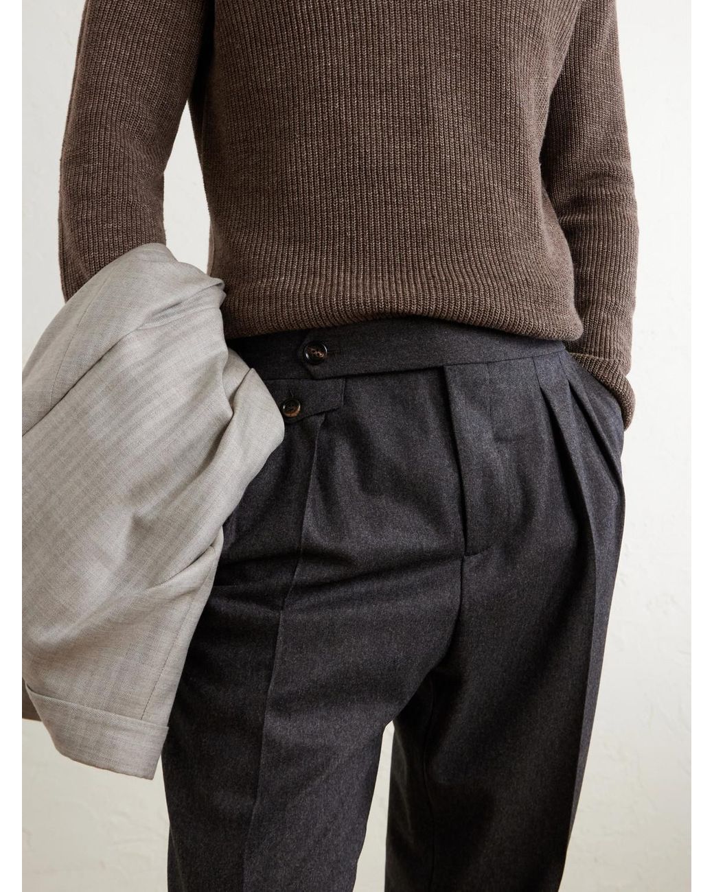 Brunello Cucinelli Blue Straight-Leg Pleated Wool Trousers for men