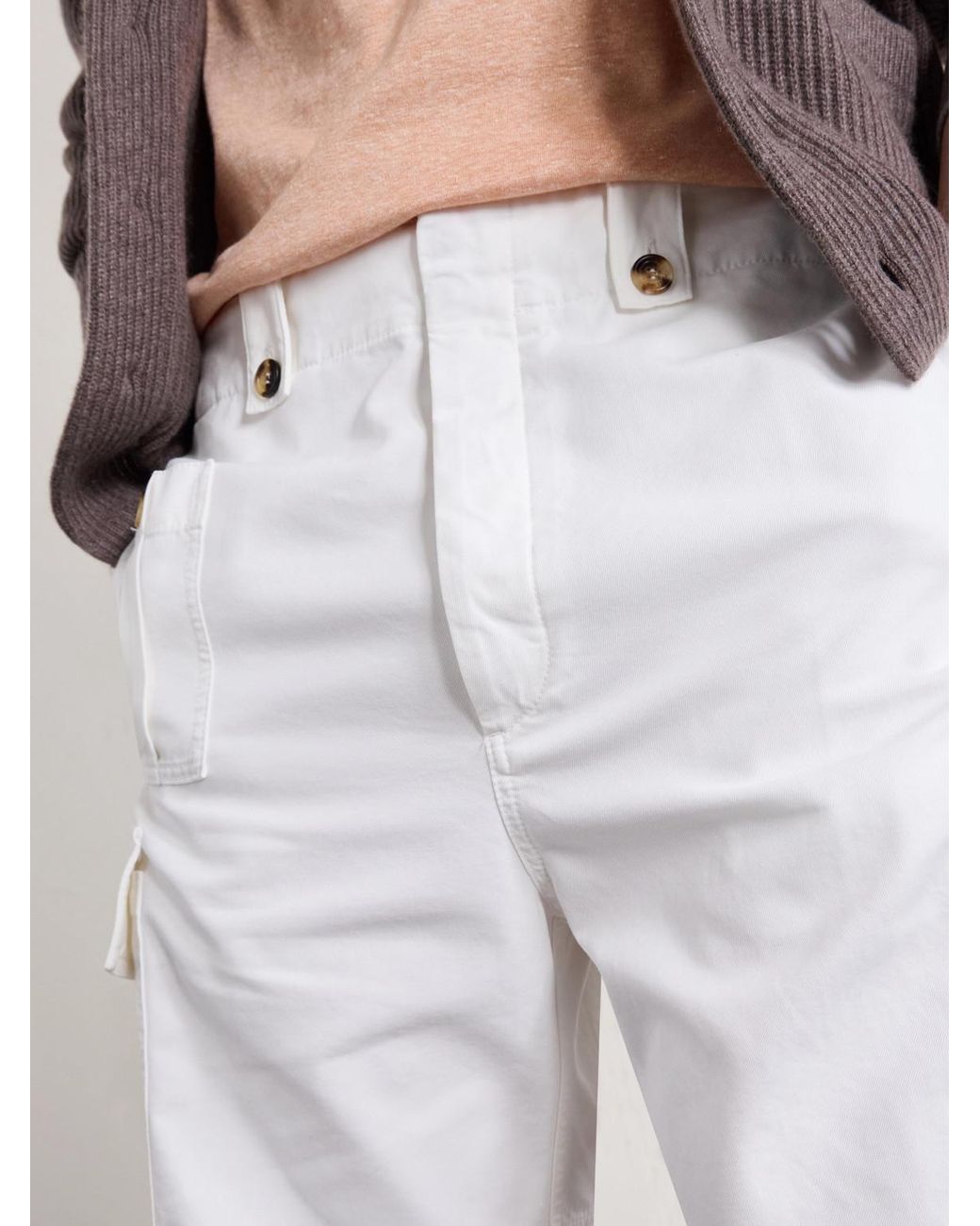 Brunello Cucinelli White Straight-Leg Cotton-Twill Cargo Shorts for men
