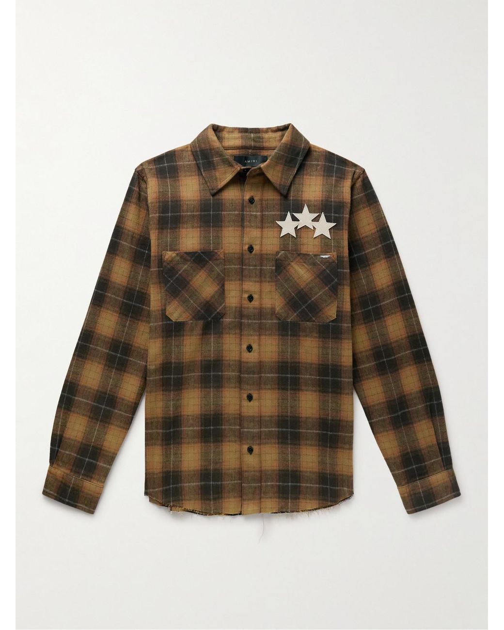 AMIRI Starburst Flannel シャツ チェック柄 星柄 amiri-Brown-Leather-appliqued-
