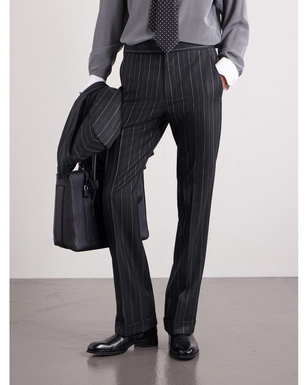 Tom Ford Gray Straight-Leg Pinstriped Wool-Twill Suit Trousers for men