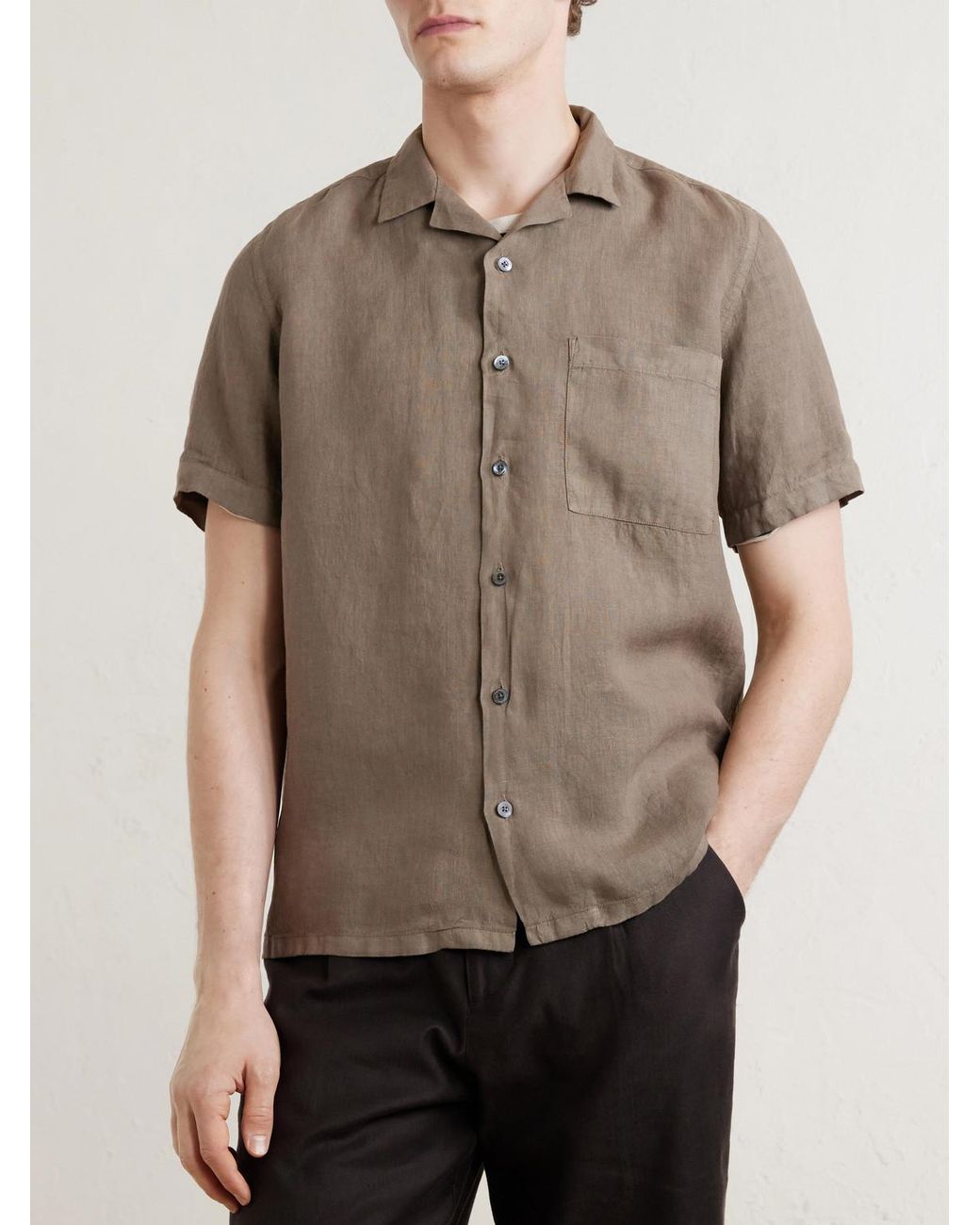Canali Gray Camp-Collar Linen Shirt for men