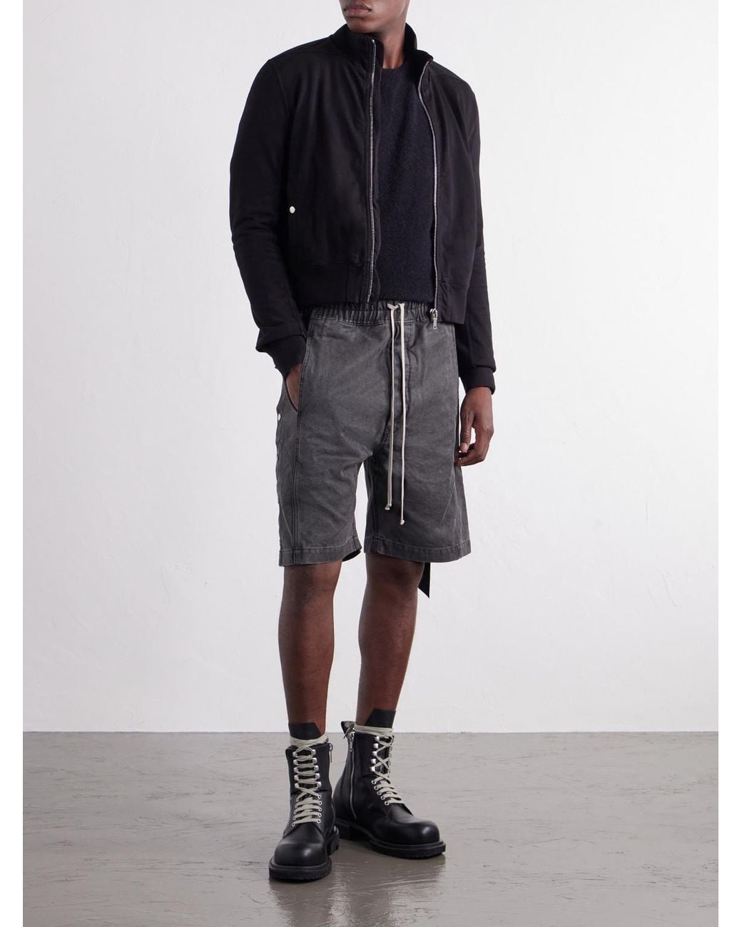 Rick Owens Gray Pusher Straight-Leg Cotton-Canvas Shorts for men