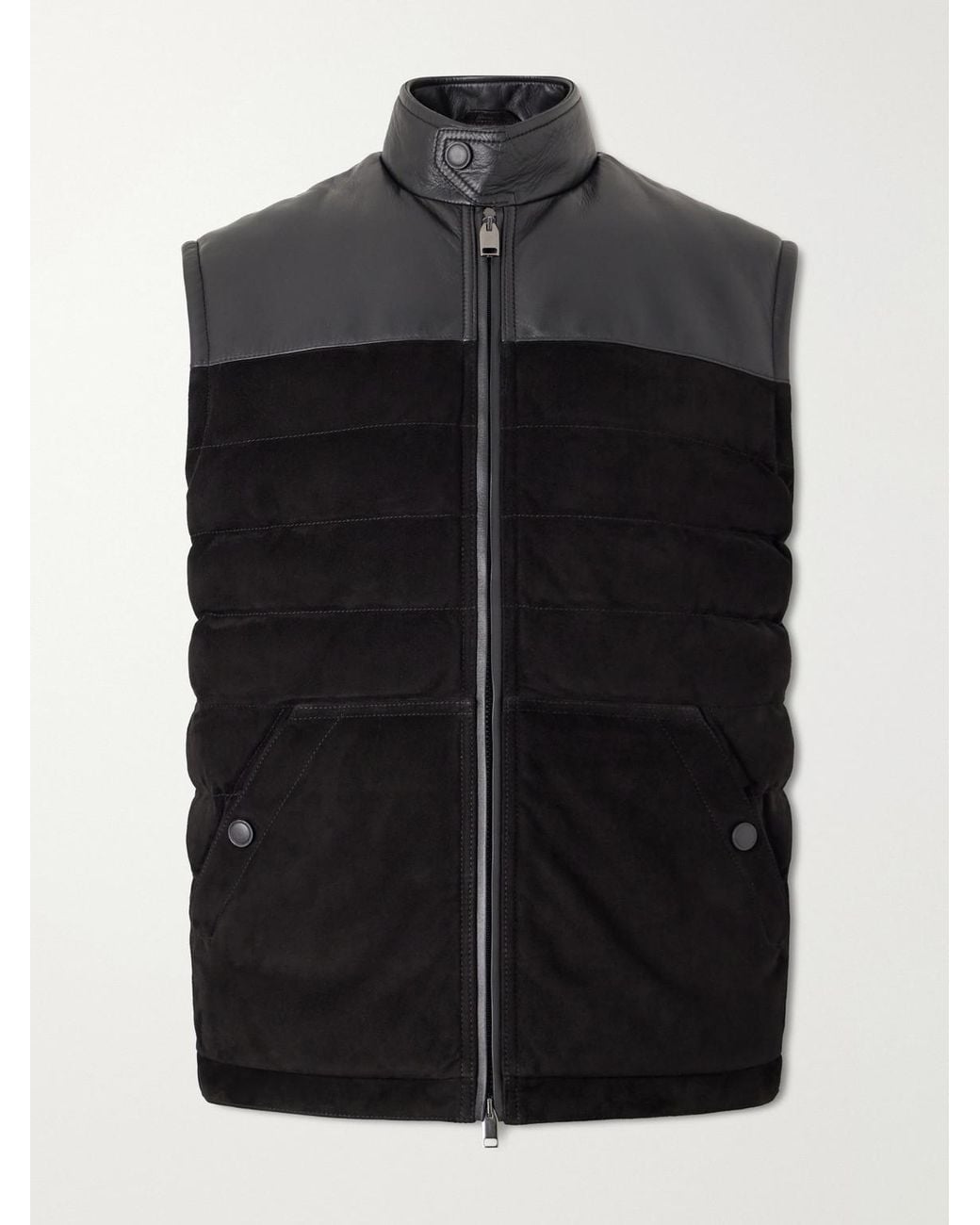 Brioni Black Leather-Trimmed Suede Gilet for men
