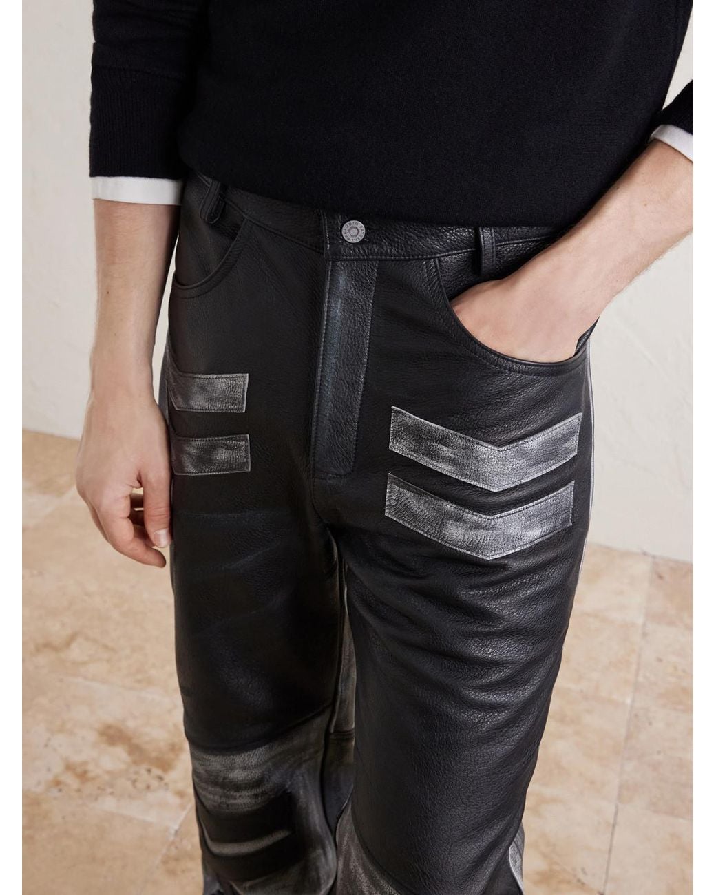 Satoshi Nakamoto Gray 2.0 Moto Appliquéd Leather Trousers for men