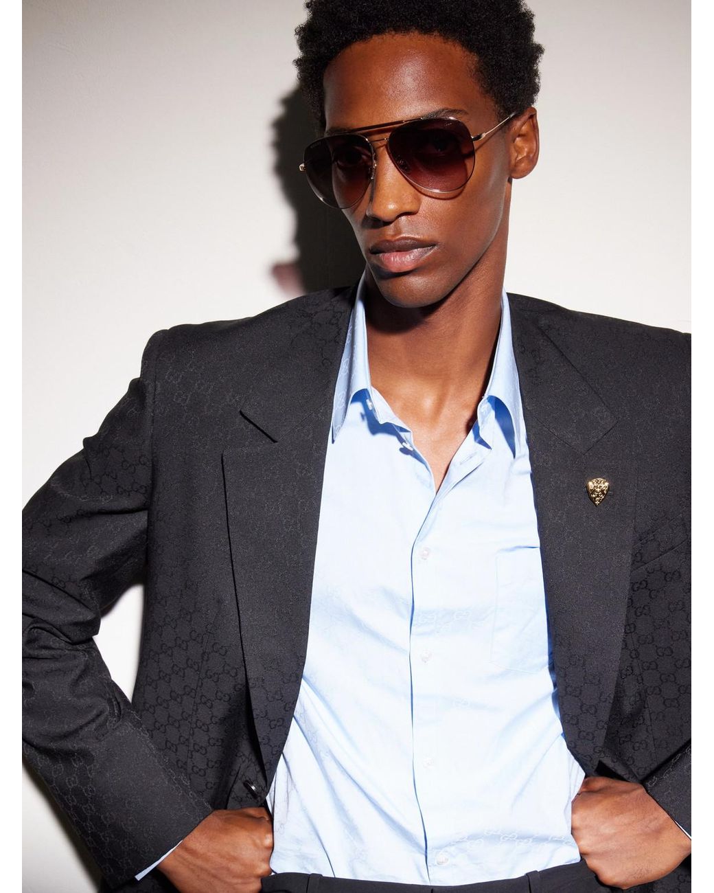 Gucci Metallic Pure Light Aviator-Style-Tone Sunglasses for men