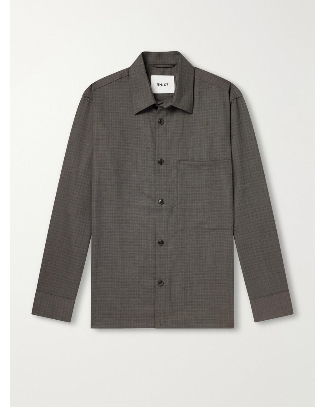 NN07 Gray Freddy 10071 Checked Basketweave Wool-Blend Shirt for men
