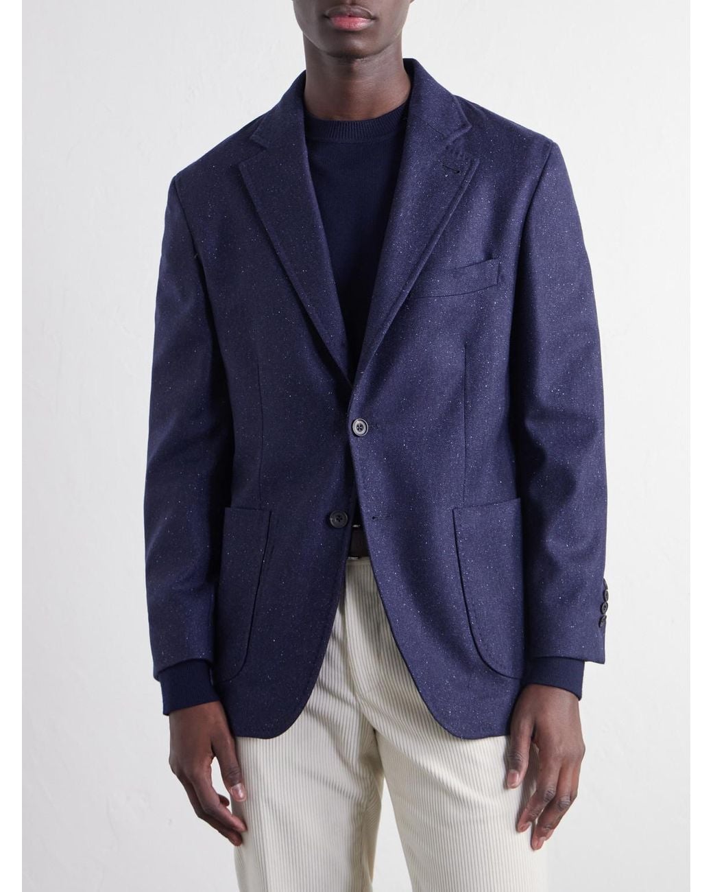 Rubinacci Blue Darted Flecked Wool-Herringbone Suit Jacket for men