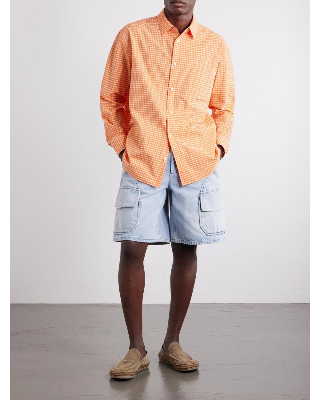 Loewe Orange Paula's Ibiza Anagram-Embroidered Checked Cotton-Poplin Shirt for men