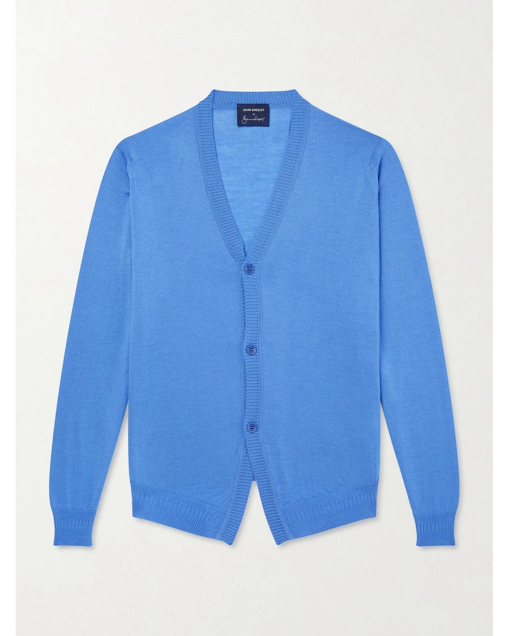 John Smedley Blue Bill Nighy Merino Wool Cardigan for men