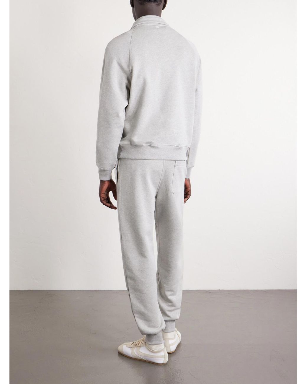 AMI White Logo-Embroidered Cotton-French Terry Sweatpants for men
