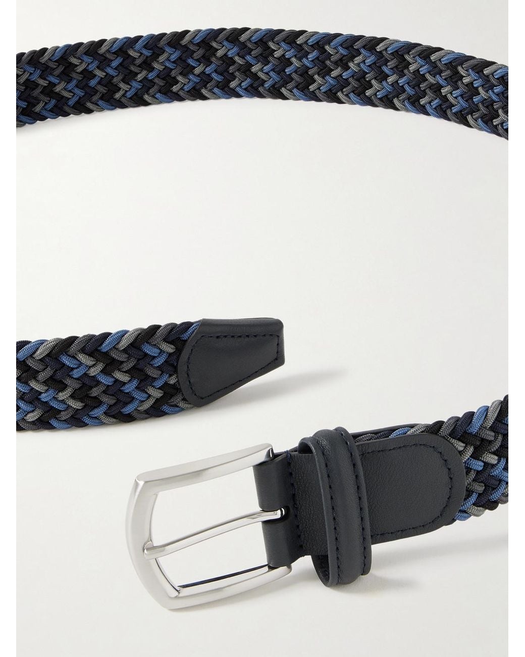 Andersons Black 3.5Cm Leather-Trimmed Woven Elastic Belt for men