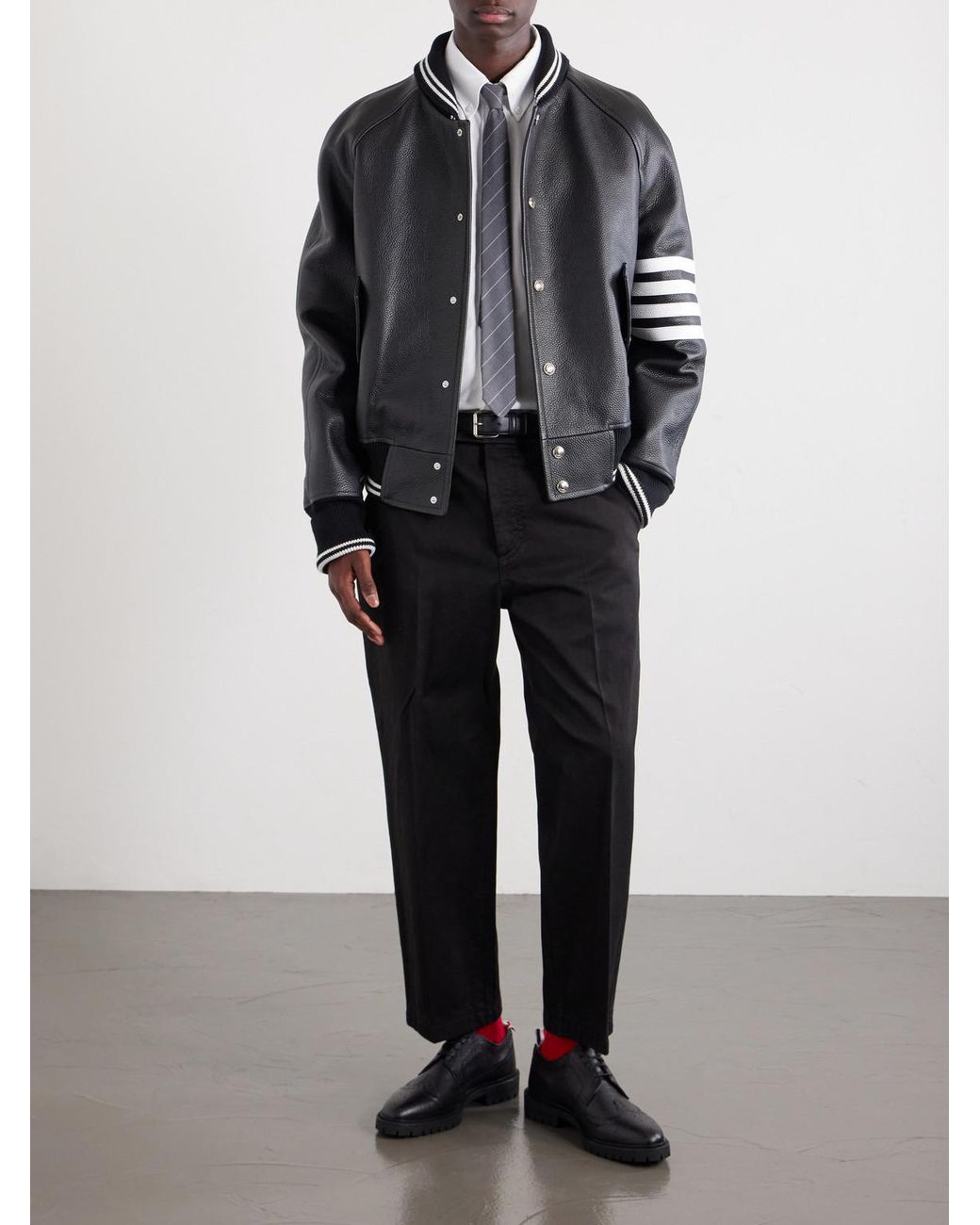 Thom Browne White Logo-Appliquéd 4-Bar Embroidered Cotton-Oxford Shirt for men