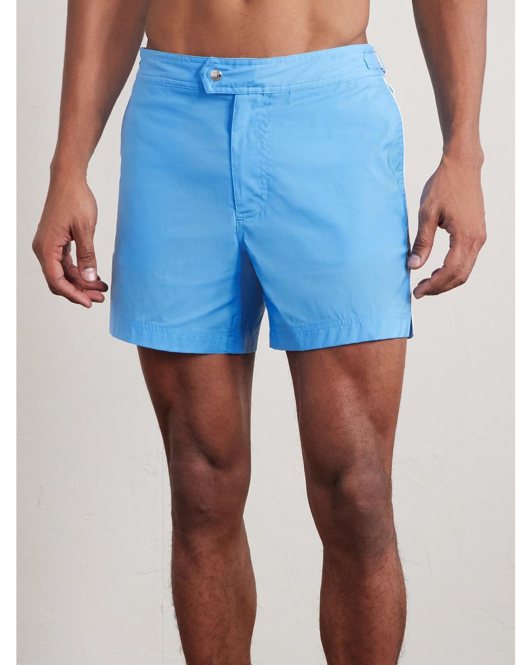 Tom Ford Blue Straight-Leg Mid-Length Piped Swim Shorts for men
