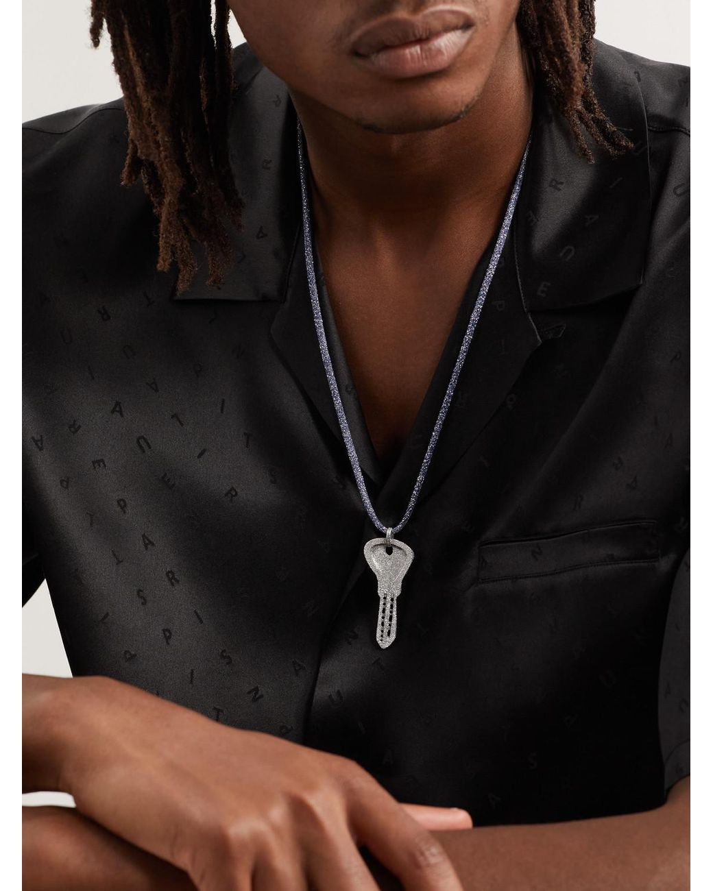 Carolina Bucci Black Florentine Finish Key Lurex Pendant Necklace for men