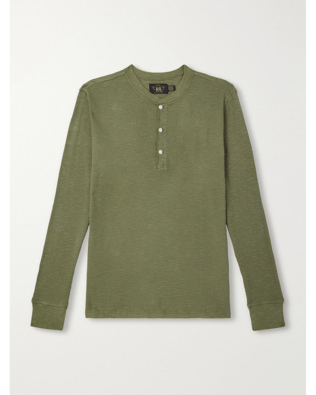 RRL Green Waffle-knit Cotton-jersey Henley T-shirt for men