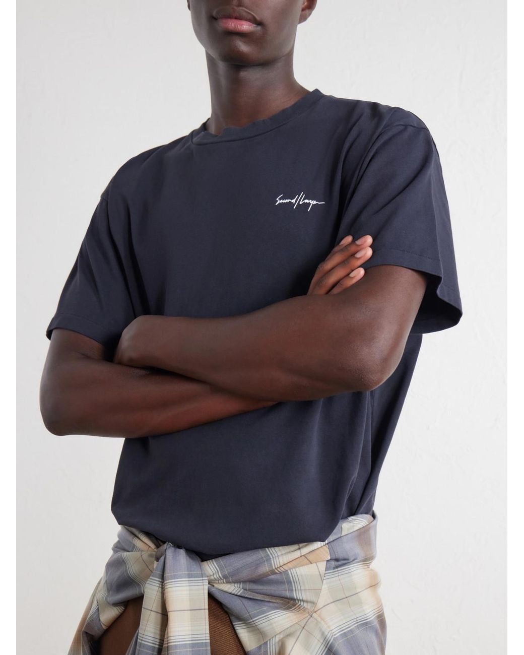 Second Layer Blue Printed Cotton-Jersey T-Shirt for men