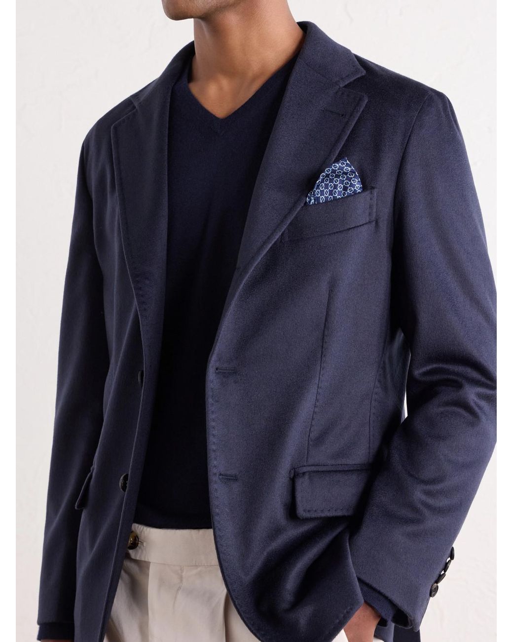 Rubinacci Blue Darted Cashmere Woven Suit Jacket for men