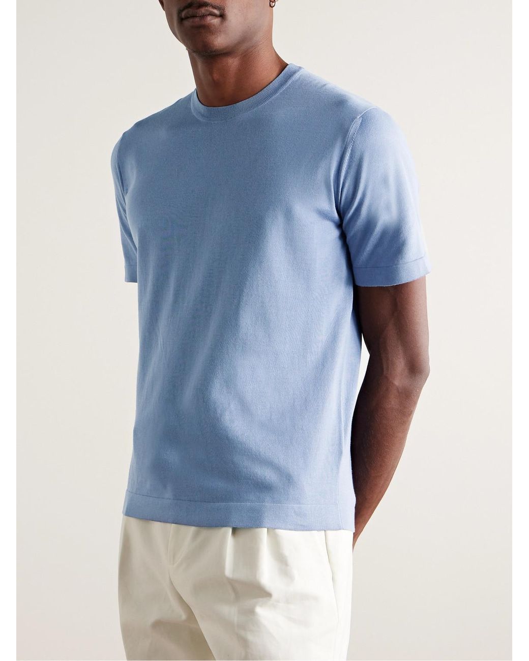 Loro Piana Blue Cotton-Jersey T-Shirt for men