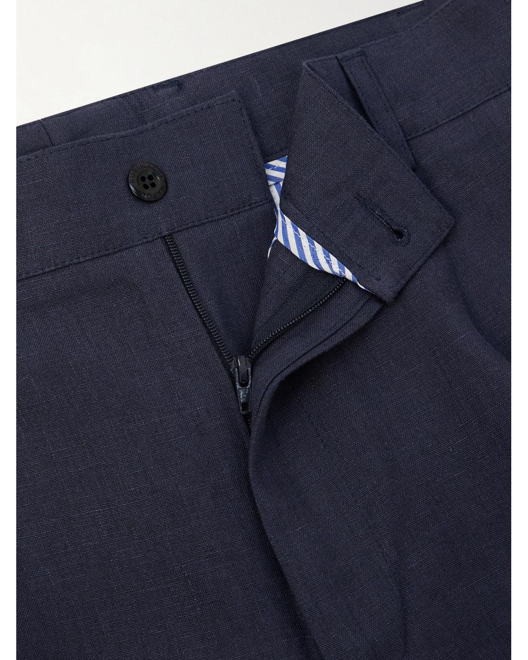 Rubinacci Blue Straight-leg Pleated Linen Shorts for men