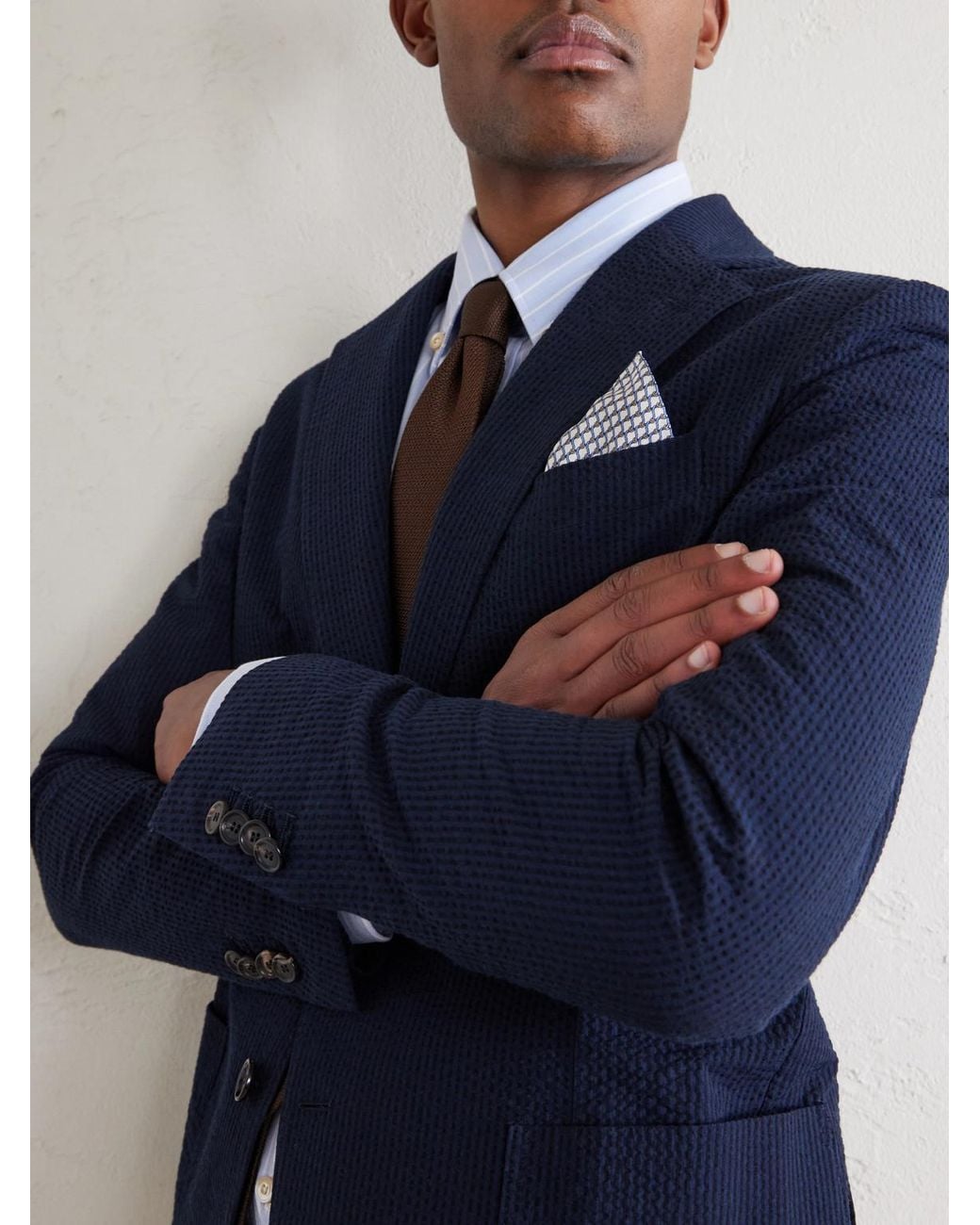 De Petrillo White Printed Silk-Twill Pocket Square for men