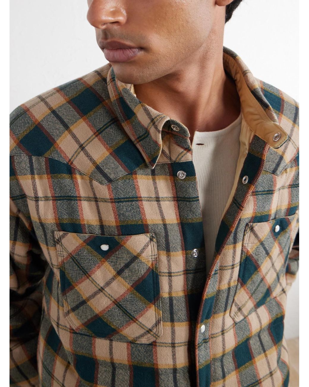 Visvim Green Kerchief Checked Wool And Linen-Blend Down Jacket for men