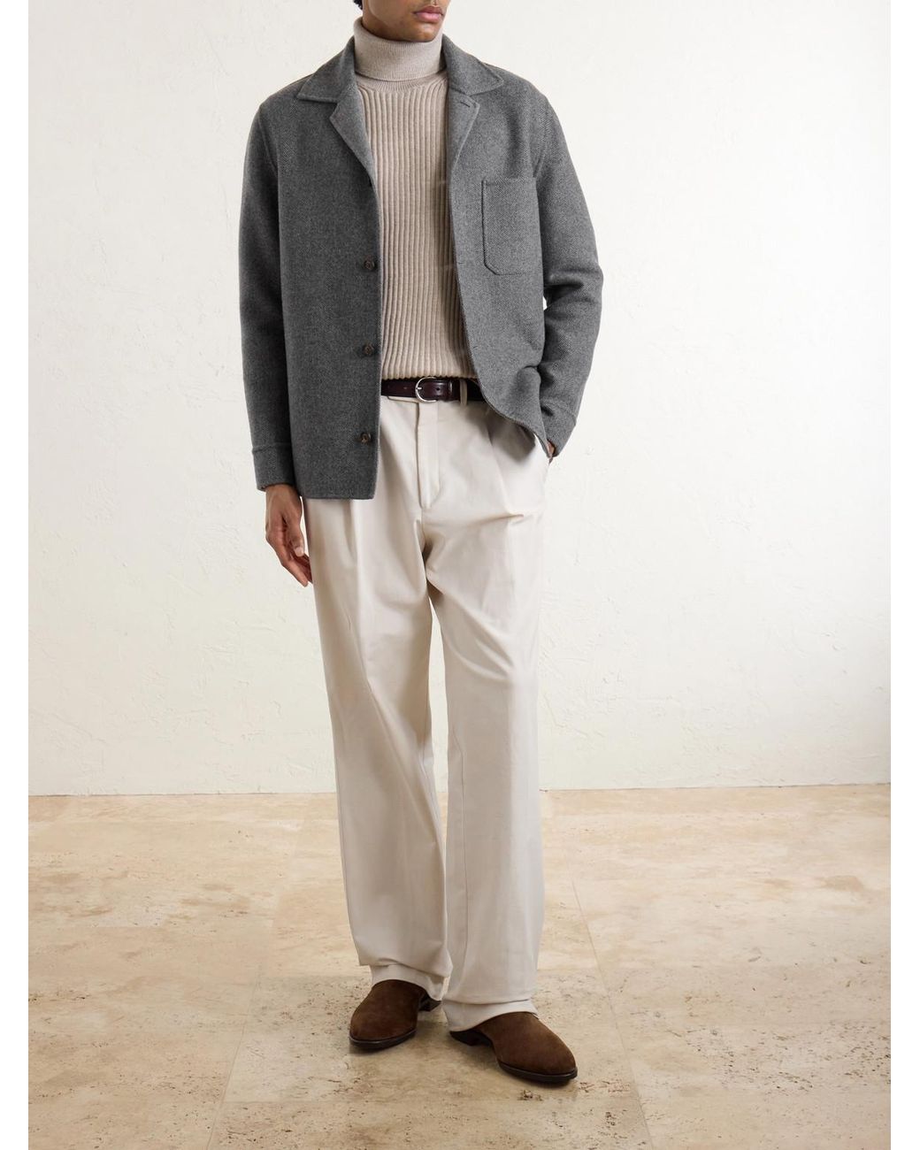 Eleventy Gray Reversible Herringbone Wool And Cashmere-Blend Overshirt for men