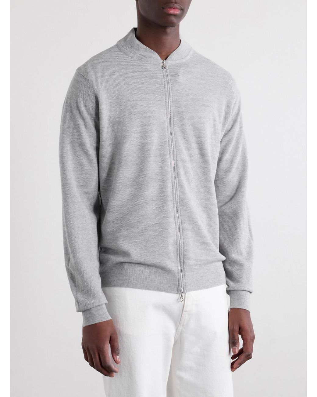 John Smedley White 16.Singular Merino Wool Zip-Up Cardigan for men
