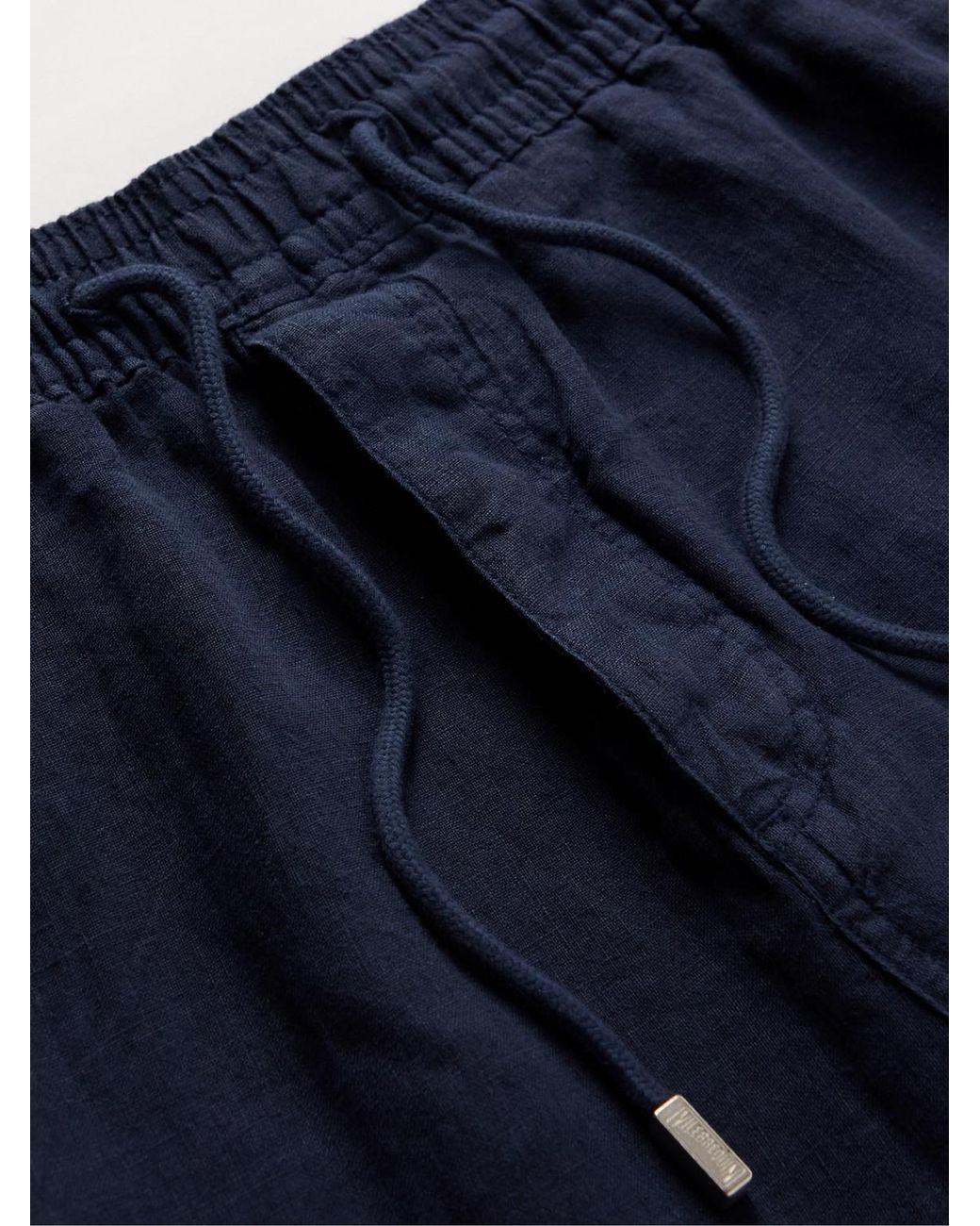 Vilebrequin Blue Straight-Leg Linen Drawstring Cargo Shorts for men