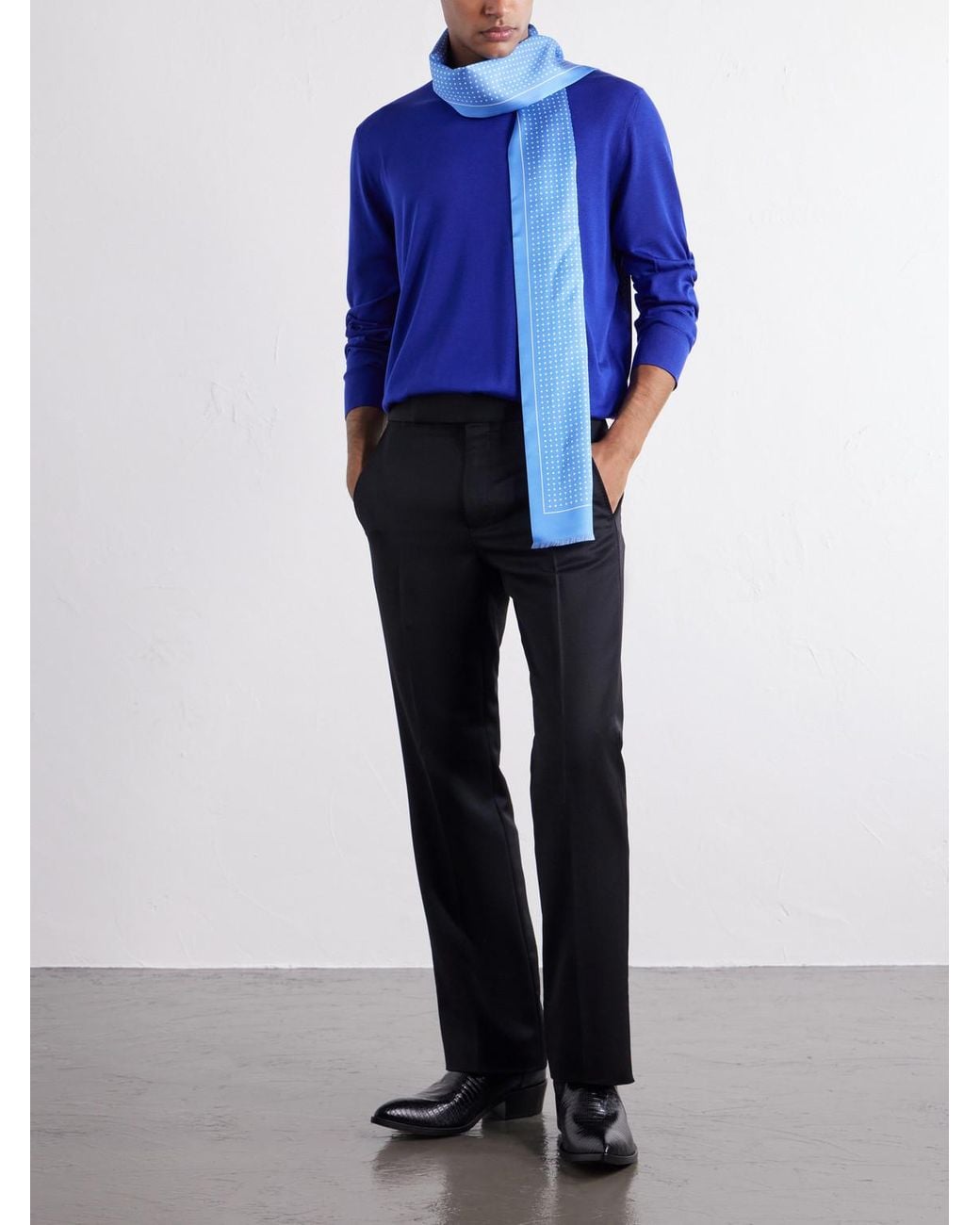 Tom Ford Blue Wool-Blend Grain De Poudre Straight-Leg Trousers for men