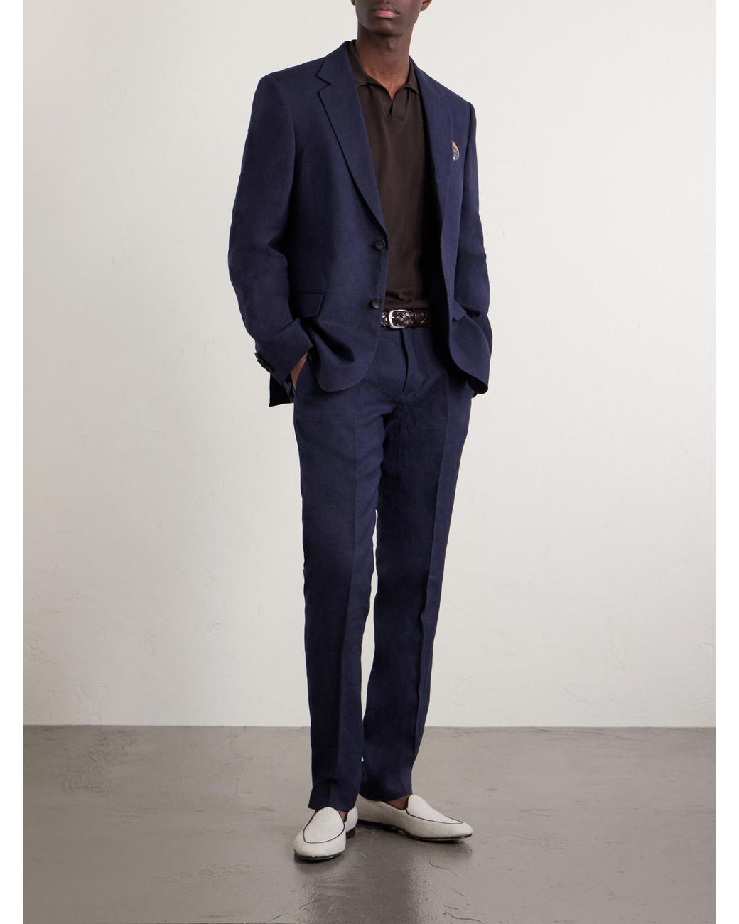 Mr P. Blue Slim-Fit Linen Suit Jacket for men