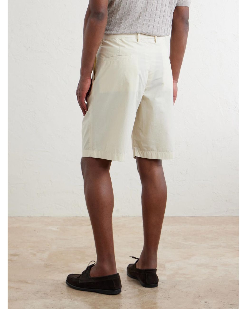 Boglioli White Straight-Leg Pleated Cotton-Blend Poplin Shorts for men
