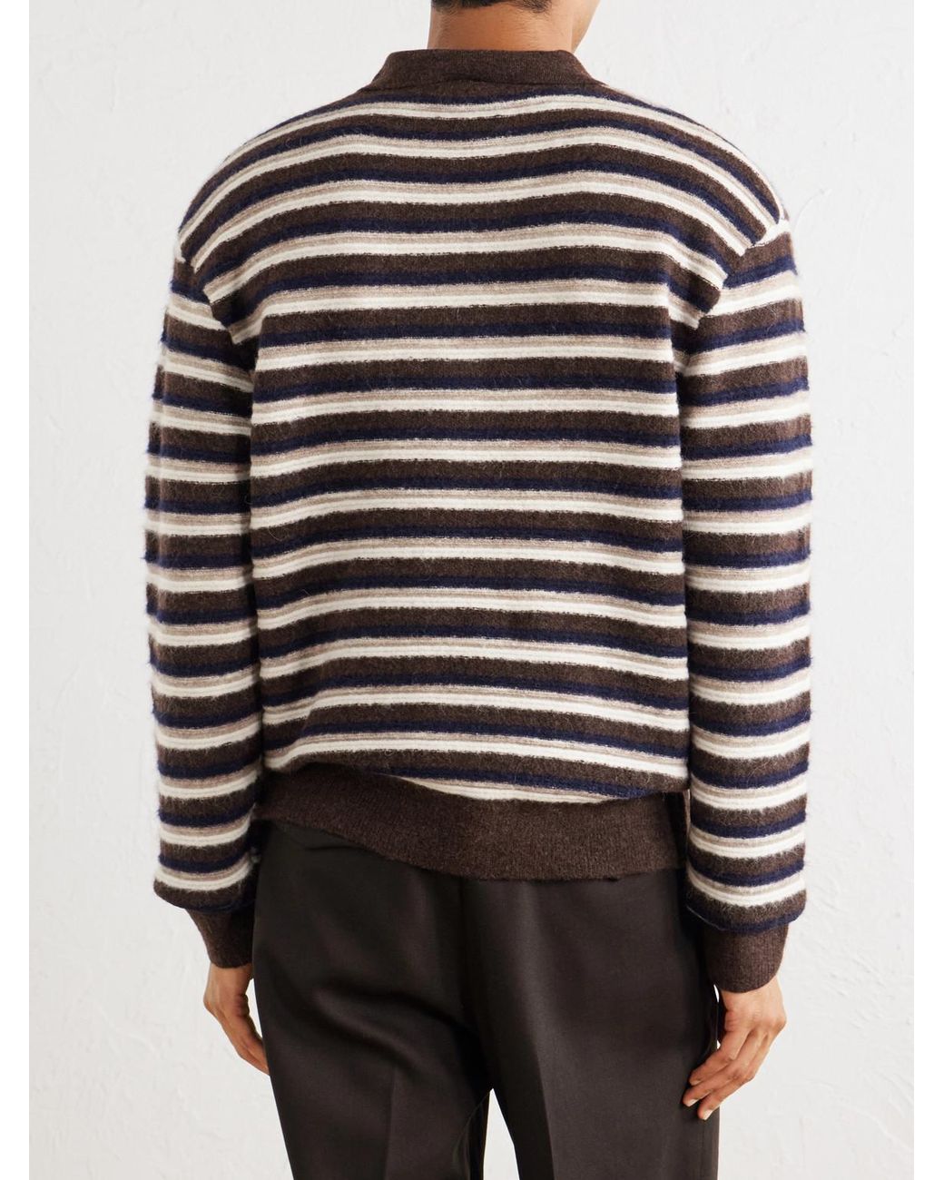 Officine Generale Brown Patchi Striped Wool-Blend Polo Shirt for men