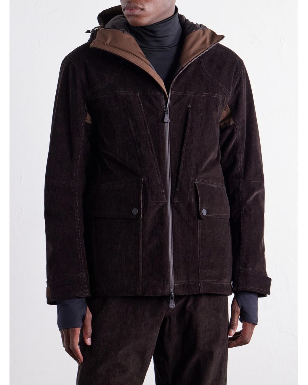 Moncler Black Airolo Hooded Cotton-Blend Tech-Corduroy Ski Jacket for men