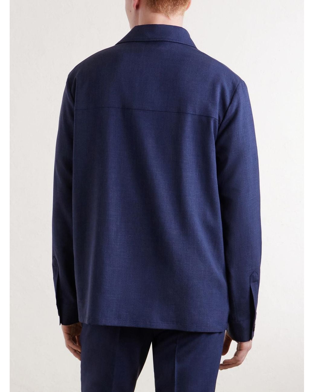 Slowear Blue Wool, Silk And Linen-Blend Overshirt for men