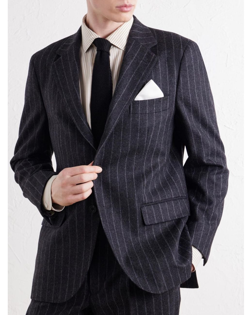 Rubinacci Blue Pinstriped Virgin Wool-Flannel Suit for men