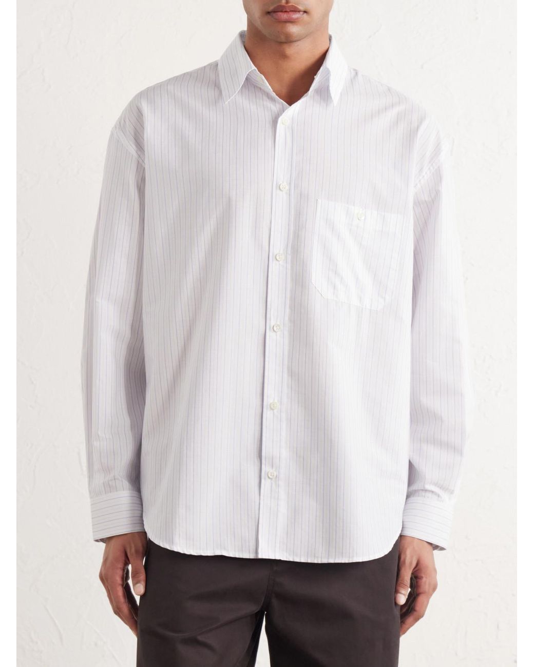 De Bonne Facture White Architect Striped Cotton-Poplin Shirt for men
