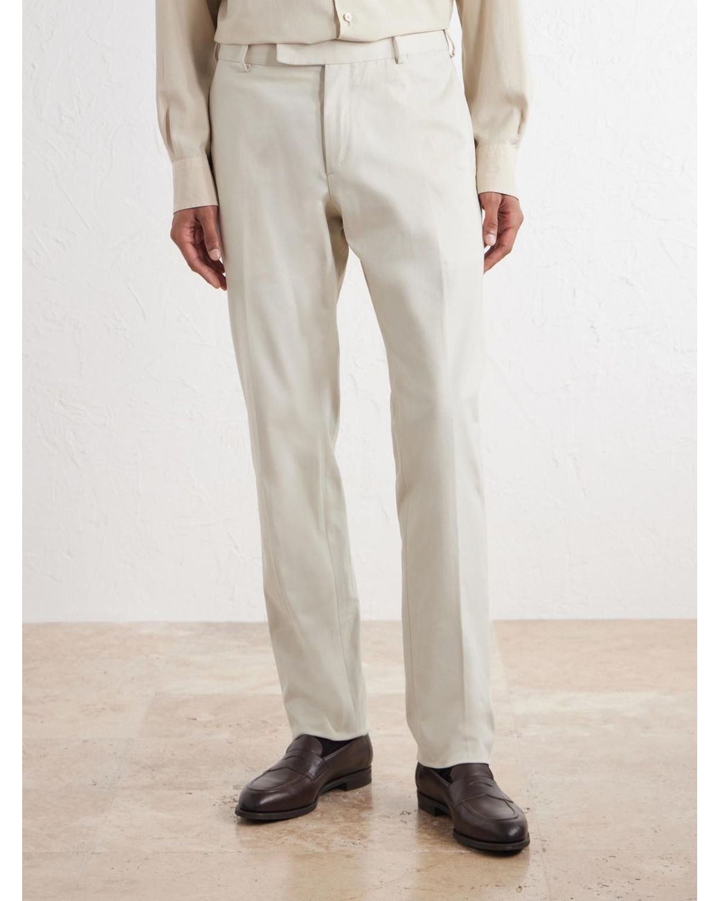 Brioni White Straight-Leg Stretch-Cotton Gabardine Trousers for men