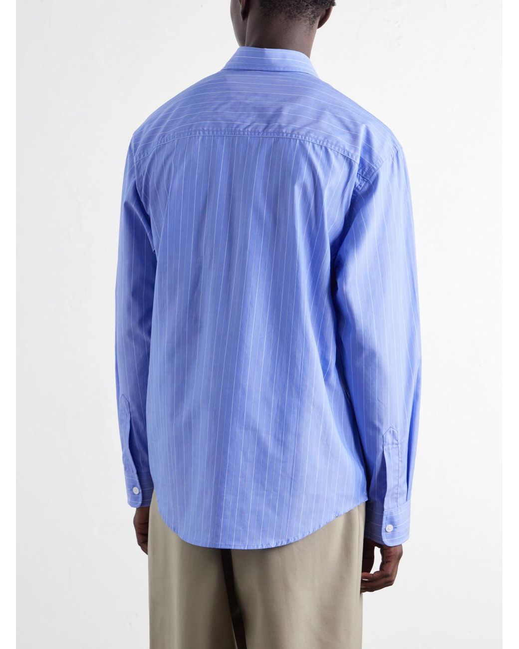 NN07 Blue Quinsy App 5322 Embroidered Striped Supima Cotton-Poplin Shirt for men
