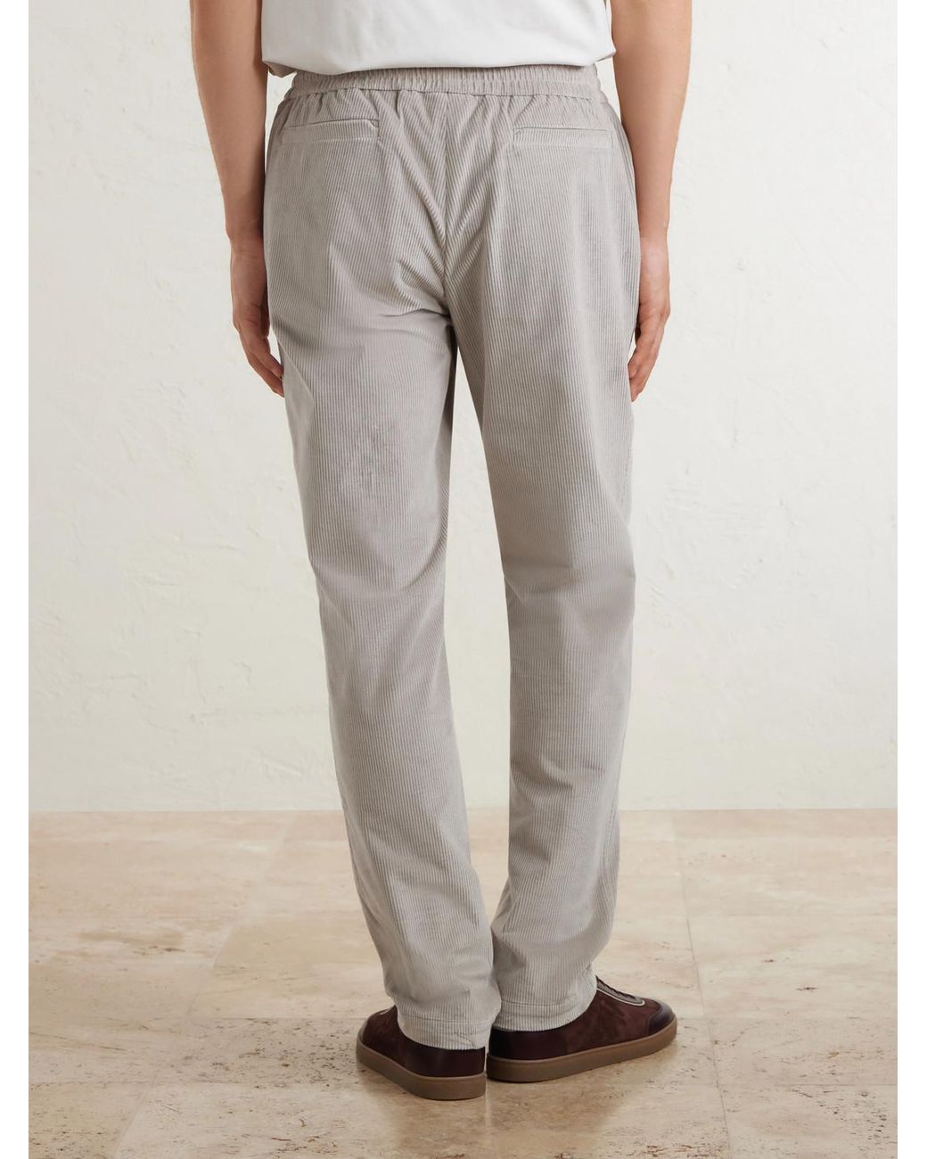 Sease Gray Mindset Slim-Fit Cotton-Blend Corduroy Drawstring Trousers for men