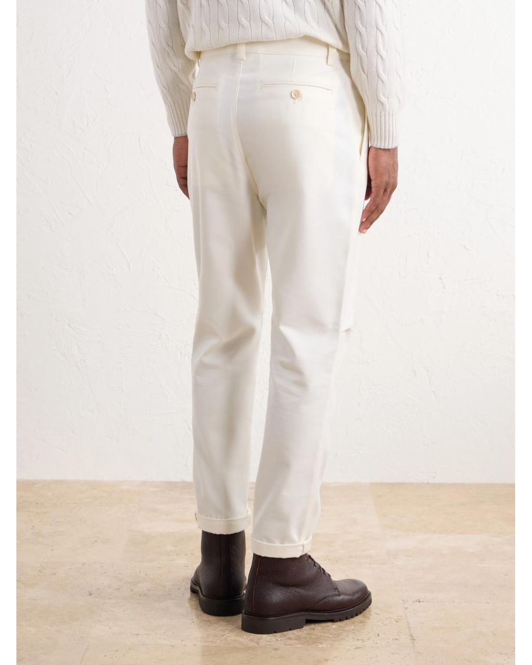 Brunello Cucinelli White Tapered Cotton And Wool-Blend Twill Chinos for men