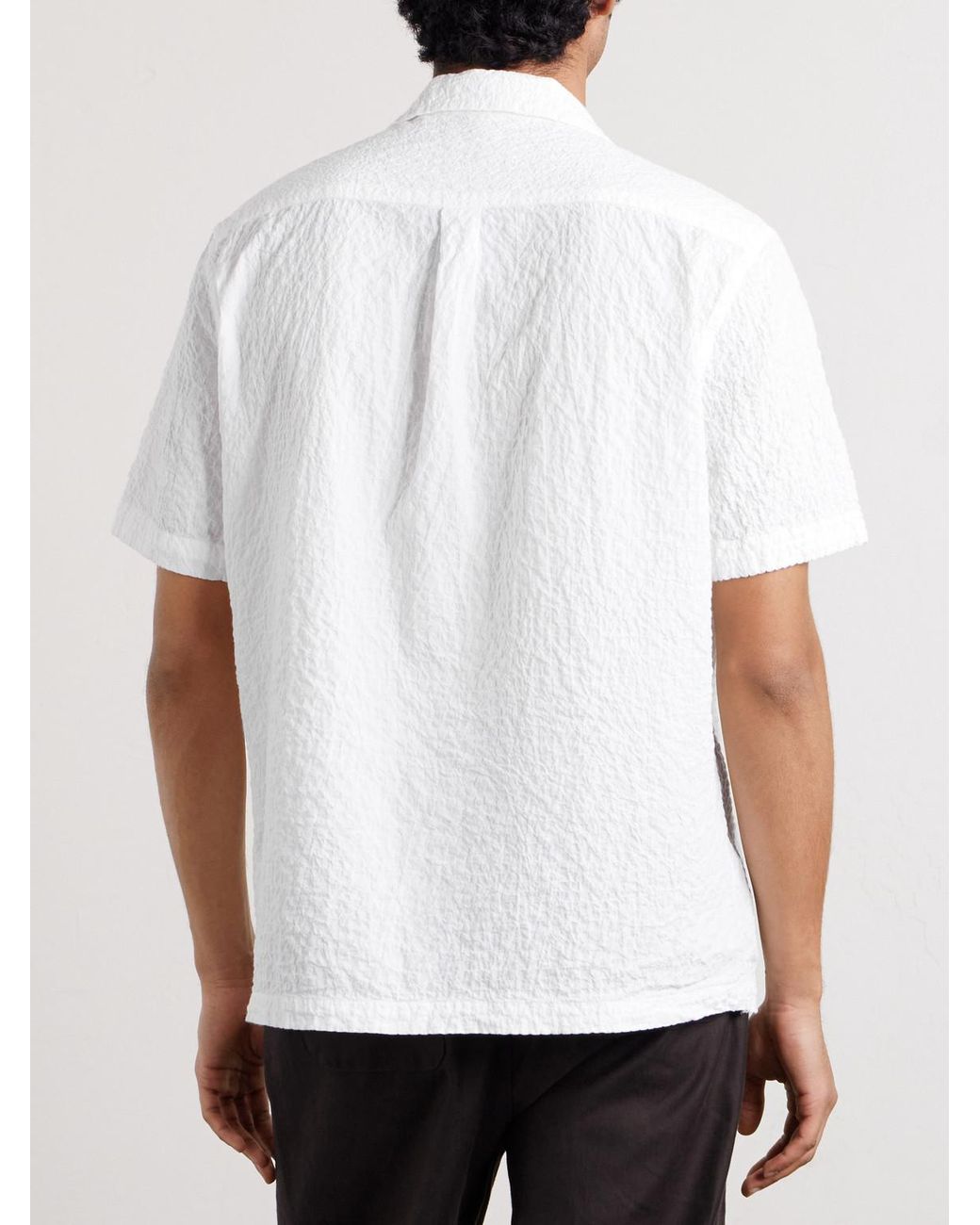 Altea White Hadley Seersucker Cotton Shirt for men