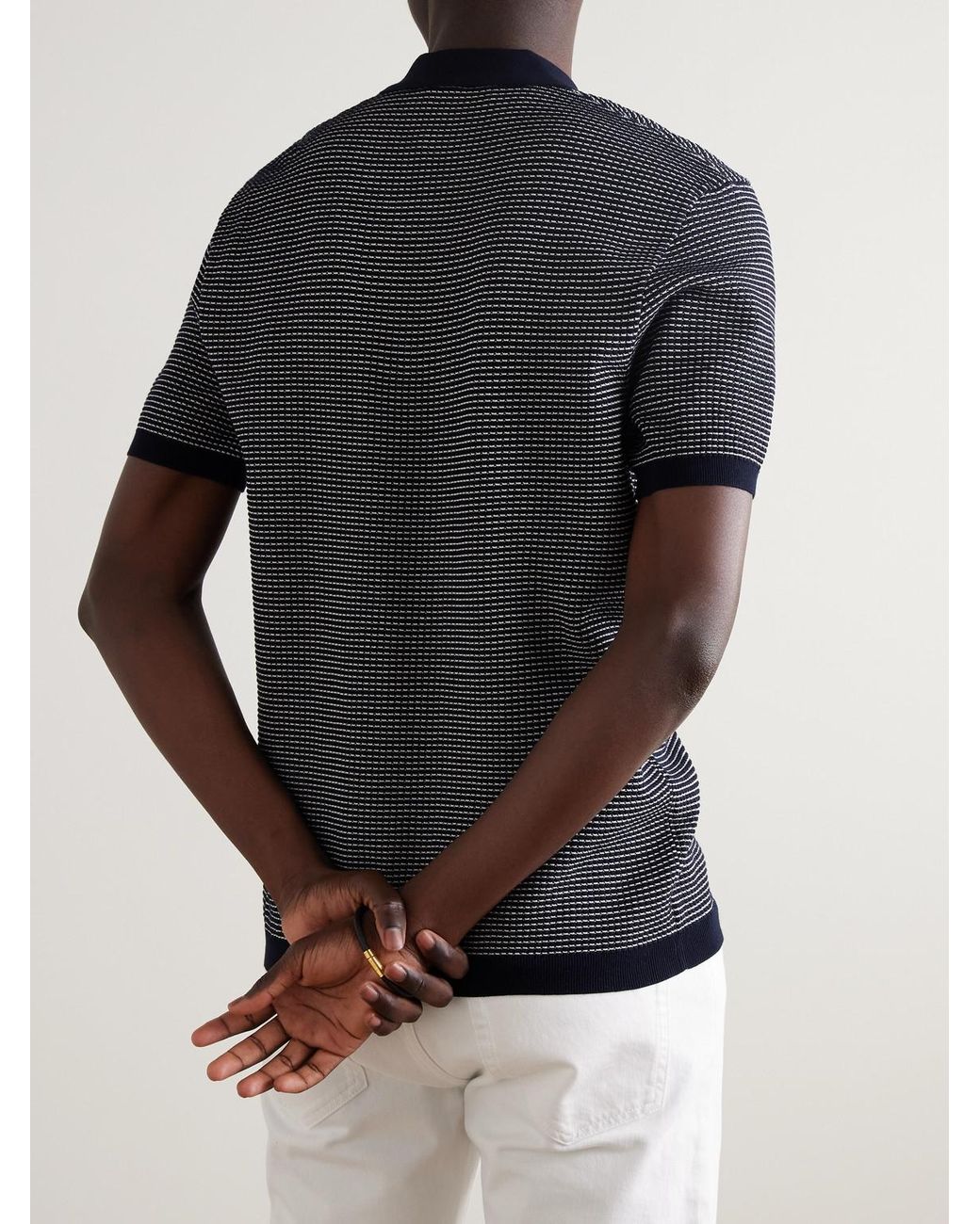 Orlebar Brown Black Roddy Waffle-Knit Polo Shirt for men