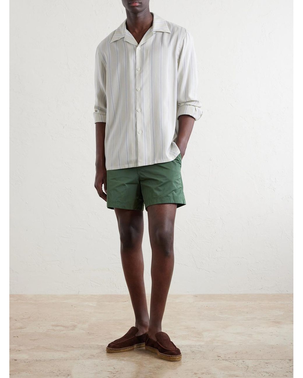 Zegna White Striped Camp-collar Silk Shirt for men