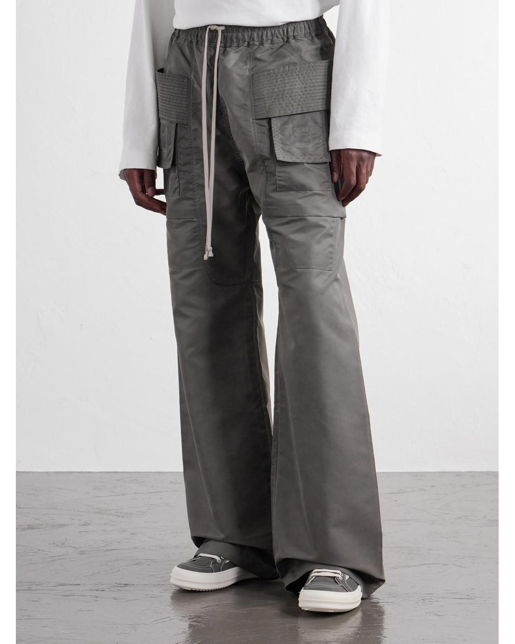 Rick Owens Gray Creatch Wide-Leg Shell Drawstring Cargo Trousers for men
