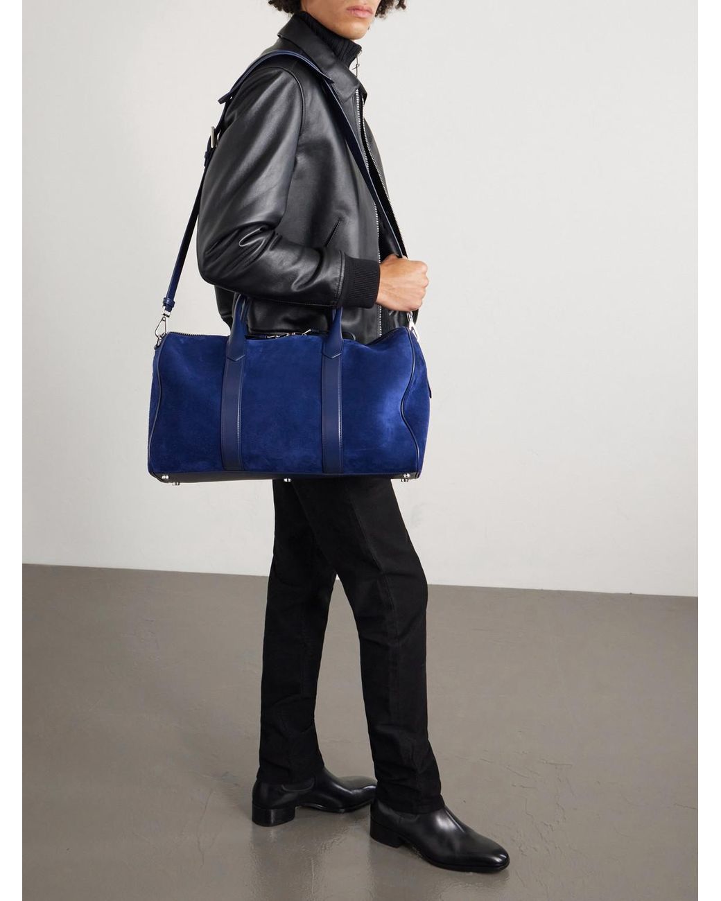 Tom Ford Blue Leather-trimmed Suede Weekend Bag for men