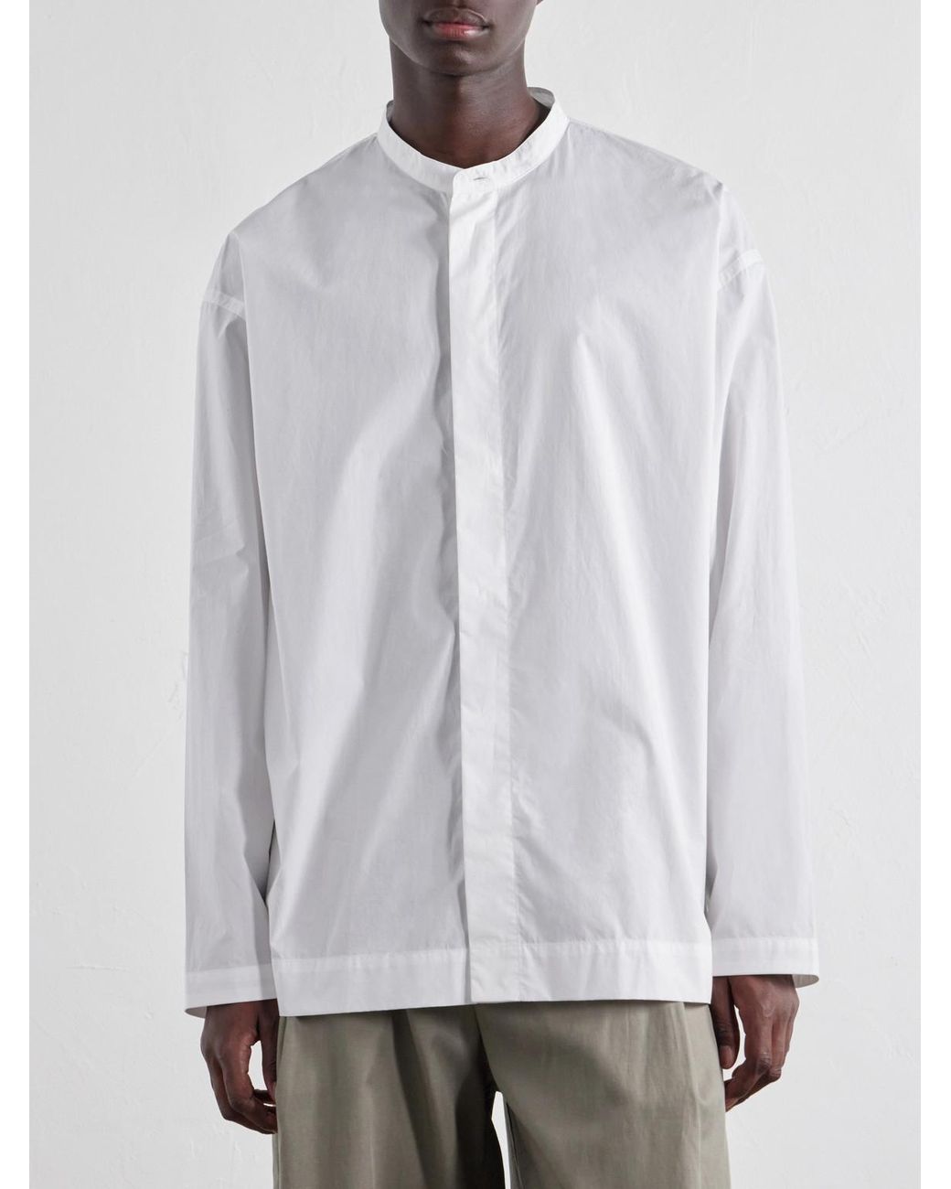Studio Nicholson White Grandad-Collar Cotton-Poplin Shirt for men