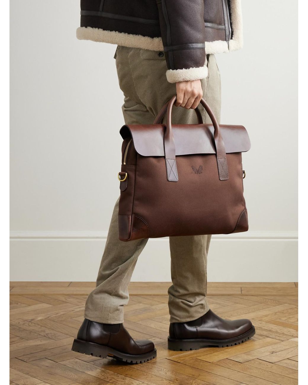 Bennett Winch Brown Cotton-Canvas And Full-Grain Leather Briefcase for men